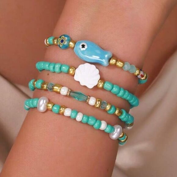 Blue Beaded Bracelet Set M431 - Picture 1 of 3